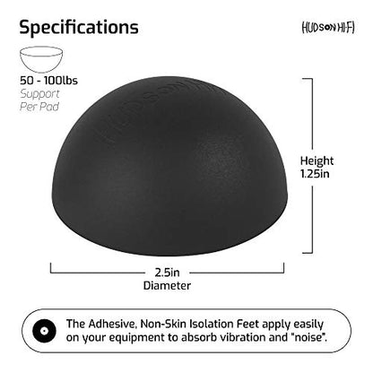 Hudson Hi-Fi Speaker Isolation Feet (4-Pack, 2.5") – Adhesive Silicone Anti-Vibration Pads for Speakers, Turntables, Subwoofers & Amplifiers, Supports 50-100 lbs Per Pad