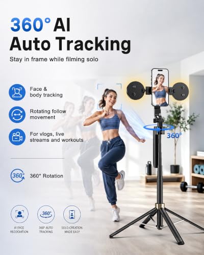 UBeesize 70" Auto Face Tracking Phone Tripod for iPhone & Camera with Light - size: 70in