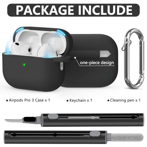 Ljusmicker for AirPods Pro 3 Case 2025 with Magnetic Lock,Black | Soft Silicone Protective Cover for Apple AirPod Pro 3rd Generation Case with Cleaner Kit & Keychain for Women Men,Shockproof - color: A1-Black