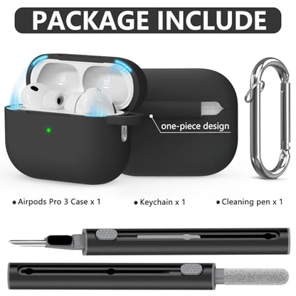 Ljusmicker for AirPods Pro 3 Case 2025 with Magnetic Lock,Black | Soft Silicone Protective Cover for Apple AirPod Pro 3rd Generation Case with Cleaner Kit & Keychain for Women Men,Shockproof - color: A1-Black