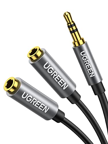 UGREEN Headphone Splitter 3.5mm Audio Y Cable Male to Dual Female Adapter | For Music Sharing, Hi-Fi Stereo Sound, Aluminum Alloy Shell, 24K Gold-Plated, For Phone PC Headset, 7.87", Audio Output Only