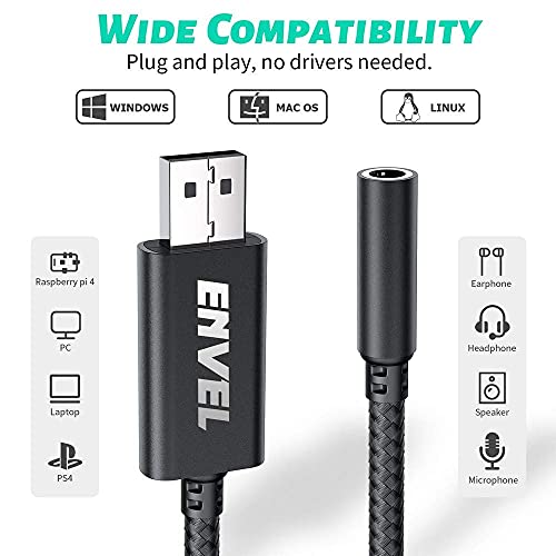 ENVEL USB Sound Card+Gaming Headset with Microphone for PC PS4 PS5 Nintendo Switch Xbox One X S