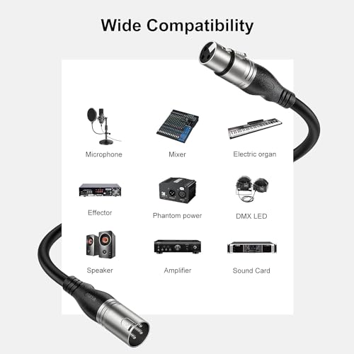 EBXYA XLR Cable 2ft 10 Packs Microphone Cable with 3-Pin XLR Male to Female | Balanced, Professional Shielded, for Mic, Mixer, Speaker Systems, Radio Station and Podcast, Black - color: Black, size: 2 Feet-10 Pack