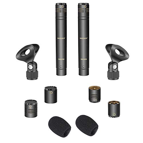 NEEWER 2-Pack Pencil Stick Condenser Mic w Interchangeable Omni Cardioid | With Super Cardioid Capsules, Foam Windscreens, Mic Clip, and Carrying Case, for Acoustic Woodwind Instruments