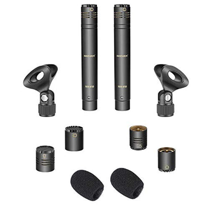 NEEWER 2-Pack Pencil Stick Condenser Mic w Interchangeable Omni Cardioid | With Super Cardioid Capsules, Foam Windscreens, Mic Clip, and Carrying Case, for Acoustic Woodwind Instruments