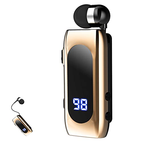 Retractable Wireless Headset Headphone Stereo Earphone V5.0 Noise Cancelling Mic Clip on Earpiece Comfortable HandsFree Headset 20Hrs Talking Time Sports Business Trucker Driver Earbud - color: Gold