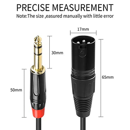 YACSEJAO XLR to 1/4" TRS Stereo Cable 3.3FT/1M 3 Pin XLR to TRS 6.35mm Quarter inch Balanced Signal Interconnect Patch Cord(XLR Male)