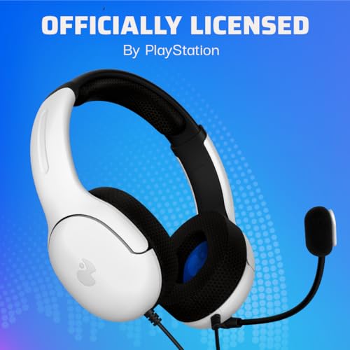 PDP AIRLITE Wired Stereo Gaming Headset, Officially Licensed by Sony PlayStation 5, PS5/PS4/PS3/PC, Lightweight Durable Headphones, 3.5mm audio jack, Noise-canceling Flip-to-Mute Mic, Frost White - color: Frost White, style: Wired