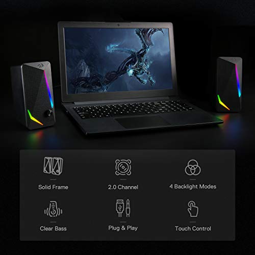 Redragon GS510 RGB Wired Desktop Speakers, 2.0 Channel Stereo Sound, Black - color: Black