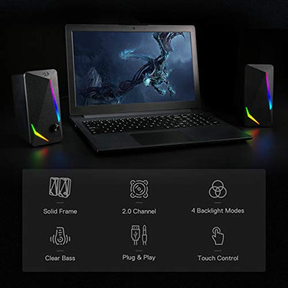 Redragon GS510 RGB Wired Desktop Speakers, 2.0 Channel Stereo Sound, Black - color: Black
