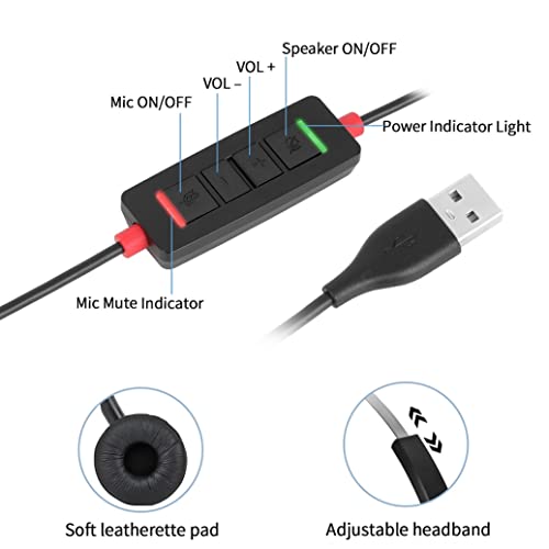 USB Headset with Microphone for PC Laptop Computer Headphone Noise Cancelling Mic for Home Office Online Class Teams Zoom - size: H360M