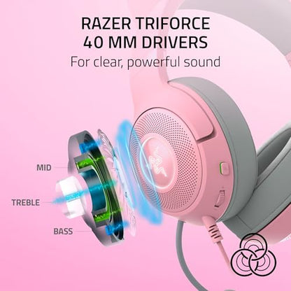 Razer Kraken Kitty V2 USB Wired Headset, Chroma RGB Kitty Ears, Pink | Stream Reactive Lighting, HyperClear Cardioid Mic, 40 mm Drivers, 7.1 Surround Sound, Comfortable Ear Cushions - color: Quartz Pink