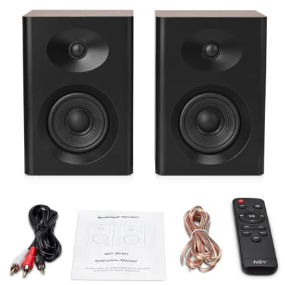 4-Inch Powered Bluetooth Bookshelf Speakers, Black - color: Walnut