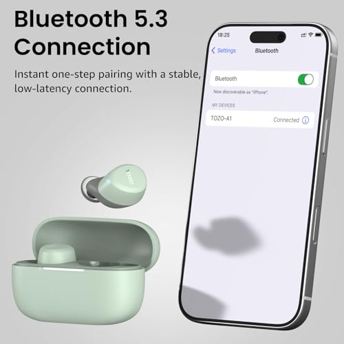 TOZO A1 Wireless Earbuds Bluetooth 5.3 Light Weight in Ear Headphones | IPX5 Waterproof, 2 Mics for AI Calls, Immersive Premium Sound Bass Ear buds with Charging Case, 32 Presets EQ via TOZO App - color: Green