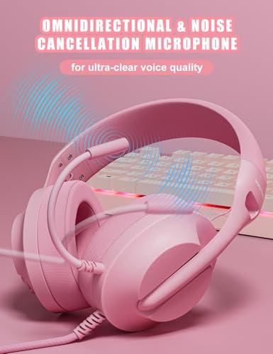 WIRWTRU Wired Pink Gaming Headset for PS5, Xbox, Xbox Series X|S, PC, PS4 | 198g Lightweight Design, Noise Cancelling Microphone, Soft Earmuffs, 3.5mm Jack for Gaming & Work - color: Pink