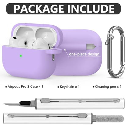 Ljusmicker for AirPods Pro 3 Case 2025 with Cleaner Kit,Purple | Soft Silicone Protective Cover for Apple AirPod Pro 3rd Generation Case with Keychain for Women Men,Shockproof - color: B-Purple