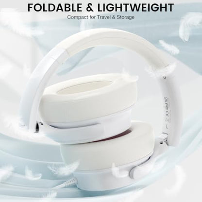 USB C Wired Over-Ear Headphones with Microphone | Volume Control, Share Port, Adjustable Headband Foldable Stereo Headset for Adult/Teens for iPhone 16, Laptop, Gaming, Travel - color: White