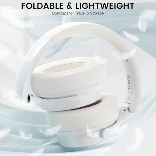 USB C Wired Over-Ear Headphones with Microphone | Volume Control, Share Port, Adjustable Headband Foldable Stereo Headset for Adult/Teens for iPhone 16, Laptop, Gaming, Travel - color: White