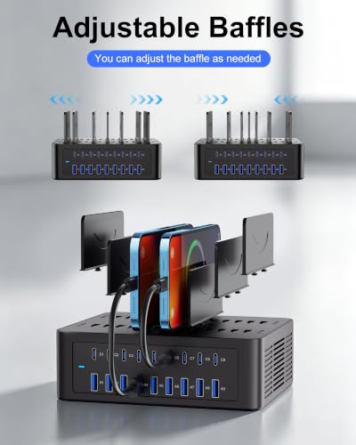 200W/40A Charging Station for Multiple Devices, 18 Port USB C Fast Charger | with Adjustable Dividers, Multi Organizer Charging Dock for Smartphone, iPad, Kindle, Tablet & More
