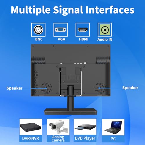 Jexiop 12.5 inch Security Monitor,Small Monitor with Speaker,Remote Control/HDMI/VGA/BNC/RCA Interfaces in for Home | Office | Warehouse Surveillance | RV