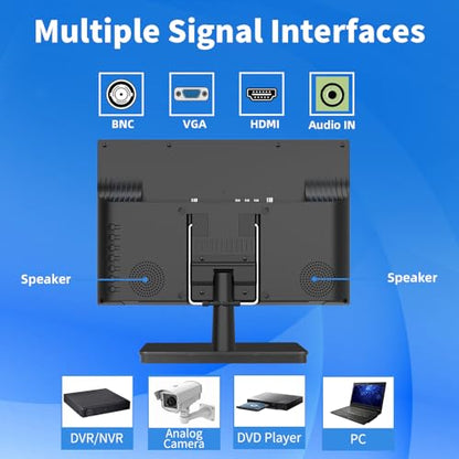 Jexiop 12.5 inch Security Monitor,Small Monitor with Speaker,Remote Control/HDMI/VGA/BNC/RCA Interfaces in for Home | Office | Warehouse Surveillance | RV