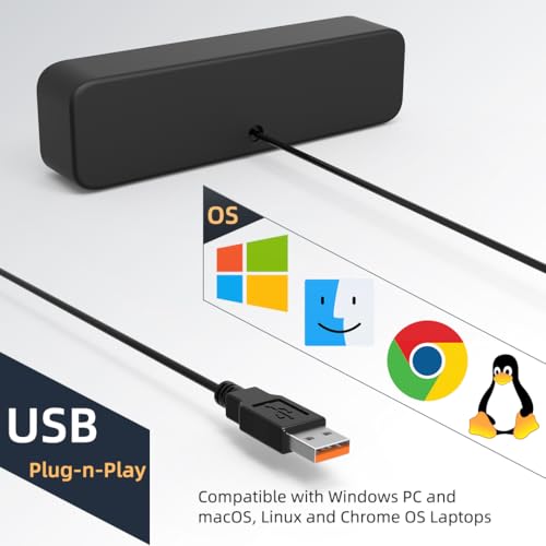 [Upgraded] Computer Speakers for Desktop PC, USB Plug-n-Play, External Speakers for Laptop, Mini PC Sound Bar with Stereo Loud Sound, Enhanced Bass, Compatible with Windows, macOS, ChromeOS, Linux