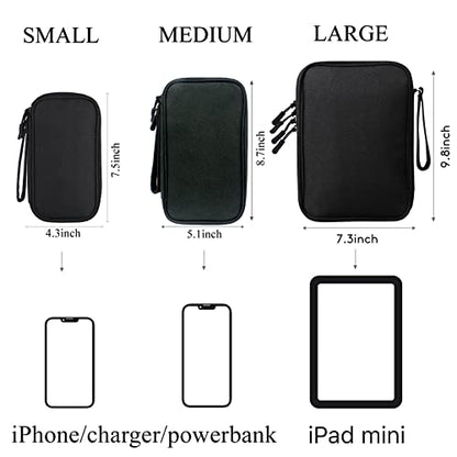 Travel Accessories Organizer Electronics Pouch for Keeping Cables in Order (Medium, Black)