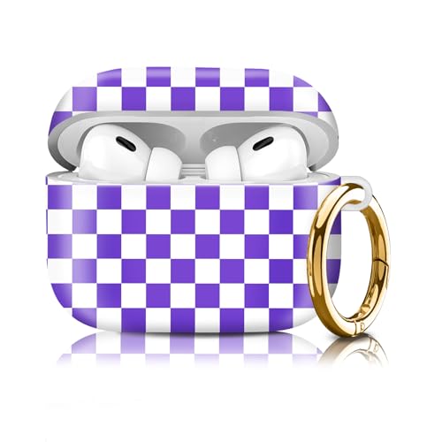 Compatiable for AirPod Pro 2nd/1st Generation Case,Lightweight & Durable Resistant Hard Case with Keychain,Stylish Design AirPod Case Cover for Women(Purple Checker) - color: Purple Checker