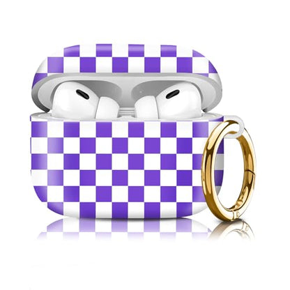Compatiable for AirPod Pro 2nd/1st Generation Case,Lightweight & Durable Resistant Hard Case with Keychain,Stylish Design AirPod Case Cover for Women(Purple Checker) - color: Purple Checker