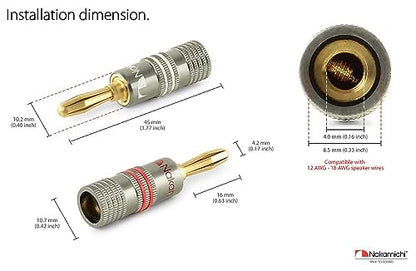 Nakamichi Ultimate Series 24K Gold Plated Beryllium Red Copper Banana Plug 12-18 AWG Gauge Size 4mm Connector for Speakers Wire Amplifiers Hi-Fi Sound Systems (36 Pcs (18-Pairs), Banana Plugs) - size: 36 Pcs (18-Pairs)