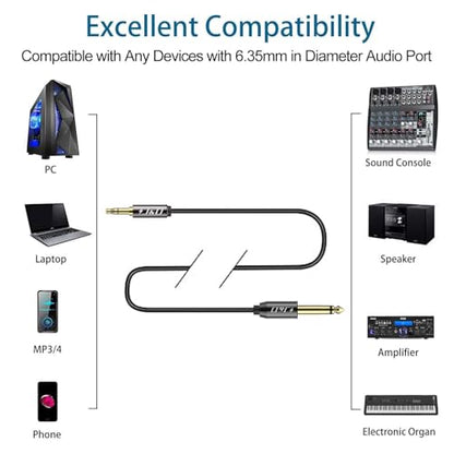 J&D 6.35mm (1/4 inch) TS to 3.5mm (1/8 inch) TRS Cable, Gold-Plated 1/4 inch Male to 3.5mm (1/8 inch) Male Mono Interconnect Heavy Duty Stereo Aux Jack Adapter Cable, 10 Feet - size: 10 Feet