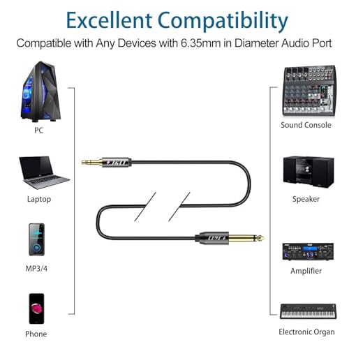 J&D 6.35mm (1/4 inch) TS to 3.5mm (1/8 inch) TRS Cable, Gold-Plated 1/4 inch Male to 3.5mm (1/8 inch) Male Mono Interconnect Heavy Duty Stereo Aux Jack Adapter Cable, 3.3 Feet - size: 3.3 Feet
