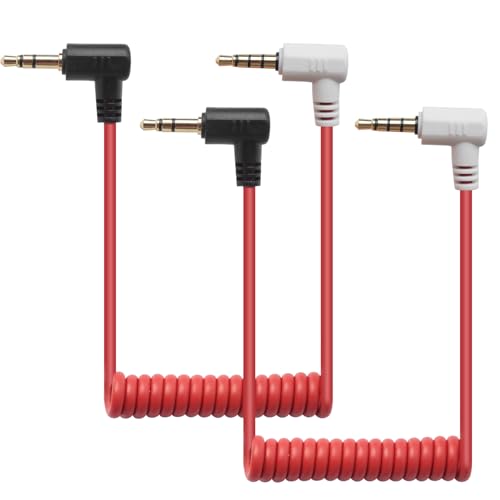 3.5mm TRS to TRRS Microphone Cable, Coiled Spring Aux Cord with Gold-Plated Connectors, 2FT Extended for Noise-Free Recording, Compatible with Rode SC7, BOYA, Smartphone, iPhone, Camera, DSLR