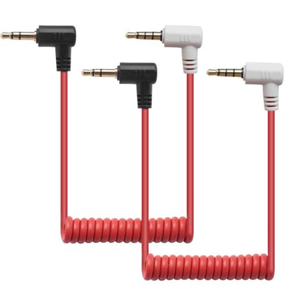 3.5mm TRS to TRRS Microphone Cable, Coiled Spring Aux Cord with Gold-Plated Connectors, 2FT Extended for Noise-Free Recording, Compatible with Rode SC7, BOYA, Smartphone, iPhone, Camera, DSLR