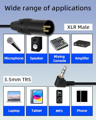 GELRHONR Right Angle 3.5mm to 3 pin XLR Male Coiled Cable 1.6FT, XLR to 1/8 Inch TRS Audio Microphone Cable(Male Black) - color: XLR Male Black
