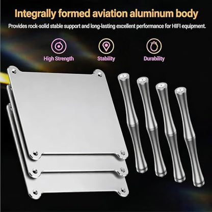 HiFi Audio Rack - 3 Tier Mini Desktop Component Rack with Vented Holes, Aluminum Alloy for DAC Amplifiers and Audio Equipment