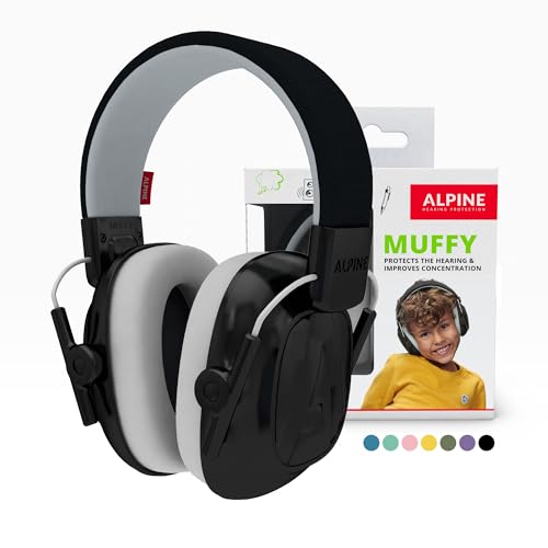 Alpine Muffy Kids Ear Muffs for Kids Ear Protection | 3-16 Years | Autism Sensory Products | 22dB Sound Reduction | Kids Noise Cancelling Ear Muffs | Noise Reduction Headphones for Kids - color: Black