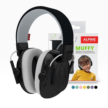 Alpine Muffy Kids Ear Muffs for Kids Ear Protection | 3-16 Years | Autism Sensory Products | 22dB Sound Reduction | Kids Noise Cancelling Ear Muffs | Noise Reduction Headphones for Kids - color: Black