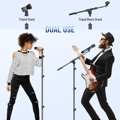 CAHAYA Mic Stand Floor Adjustable - Tripod Boom Arm Microphone Stand with Carrying Bag 2 Mic Clips 3/8" to 5/8" Adapter for Singing Podcast Compatible with Blue Yeti Shure SM58 SM48 Fifine K669B - color: Black, style: Standard Version