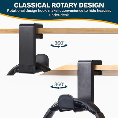 Headphone Stand for Desk - Clamp-On Headset Holder with 360° Rotating Hook