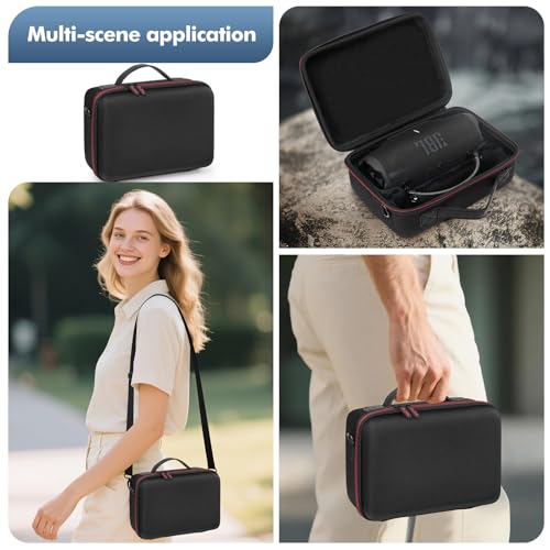 Hard Case for JBL Charge 6/5/4 Bluetooth Speaker – Waterproof Travel Case with Adjustable Shoulder Strap, Durable Protection for On-the-Go Use（Purple） (black) - color: black