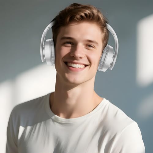 TUINYO Bluetooth Headphones Wireless, Over Ear Stereo Wireless Headset 40H Playtime with deep bass, Soft Memory-Protein Earmuffs, Built-in Mic Wired Mode PC/Cell Phones/TV-White - color: White