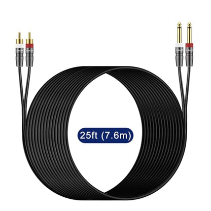 J&D Dual 1/4 inch TS to Dual RCA Cable, Heavy Duty 1/4 Male to RCA Male Adapter Stereo Audio Interconnect Quarter inch Cable, 25 Feet - size: 25 Feet