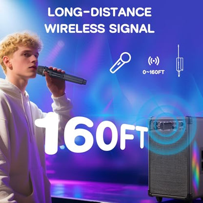Depusheng Wireless Microphone,Rechargeable Wireless Dual Mic,Dual Handheld Dynamic Mic for Karaoke Singing, Wedding, DJ, Party, Speech, Church, Class Use,PA System,200ft,Gray (Two Microphone)