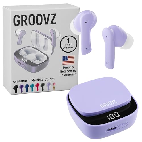 Groovz True Wireless Earbuds with Charging Case - Designed and Engineered in The USA - IPx4 Water Resistant Bluetooth Earbuds Compatible with Apple and Android - 27Hrs Battery Life - Lavender - color: Lavendar