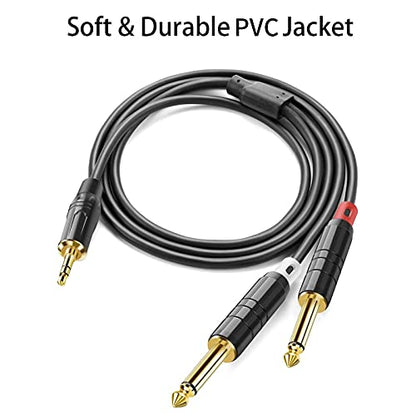 CableCreation 3.5mm to Dual 6.35mm Y Splitter 1/8 TRS to 1/4 TS Patch Cable | 1/4'' to 1/8'' Stereo Mono Breakout Bidirectional Audio Cable for iPhone, PC, Sound Card, Mixer, Speaker,Guitar, Amplifiers - size: 15Feet