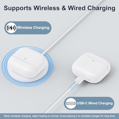 Wireless Charging Case for AirPods 4th Gen, USB-C Port, Pairing Sync Button | Charger Case Replacement, with Bluetooth Pairing Button, LED Indicator, Earphones Not Included (with Blue Cleaning Cloth)