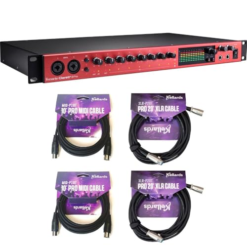 Focusrite Clarett+ 8Pre Rackmount 18x20 USB-C Audio/MIDI Interface Bundle with Kellards MID-P10T Pro MIDI to MIDI Cable 10 Feet (2 Pack), Kellards XLR-P20T Pro 20 ft XLR Microphone Cable (2 Pack)