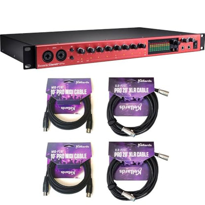 Focusrite Clarett+ 8Pre Rackmount 18x20 USB-C Audio/MIDI Interface Bundle with Kellards MID-P10T Pro MIDI to MIDI Cable 10 Feet (2 Pack), Kellards XLR-P20T Pro 20 ft XLR Microphone Cable (2 Pack)