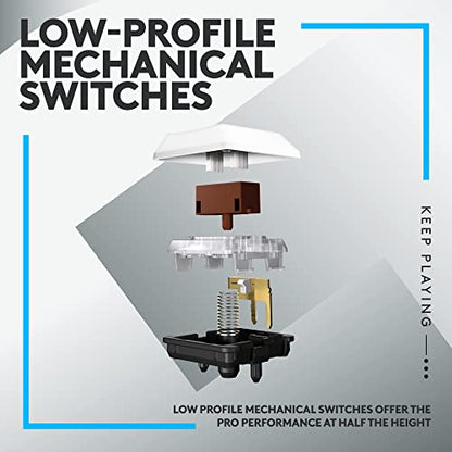Logitech G815 LIGHTSYNC RGB Mechanical Gaming Keyboard with Low Profile GL Tactile Key Switch, 5 programmable G-Keys,USB Passthrough, Dedicated Media Control, Black and White colorways - color: White, size: Full Size, style: Wired